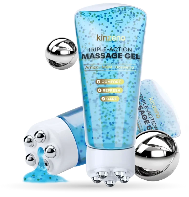 Kinzeno Magnetic Roller — roll-on device with five rollers, neodymium magnets and a botanical gel for sore muscles and joints